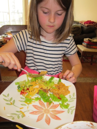 Thing 2 made a bit of a Tostada Salad after her first one exploded.